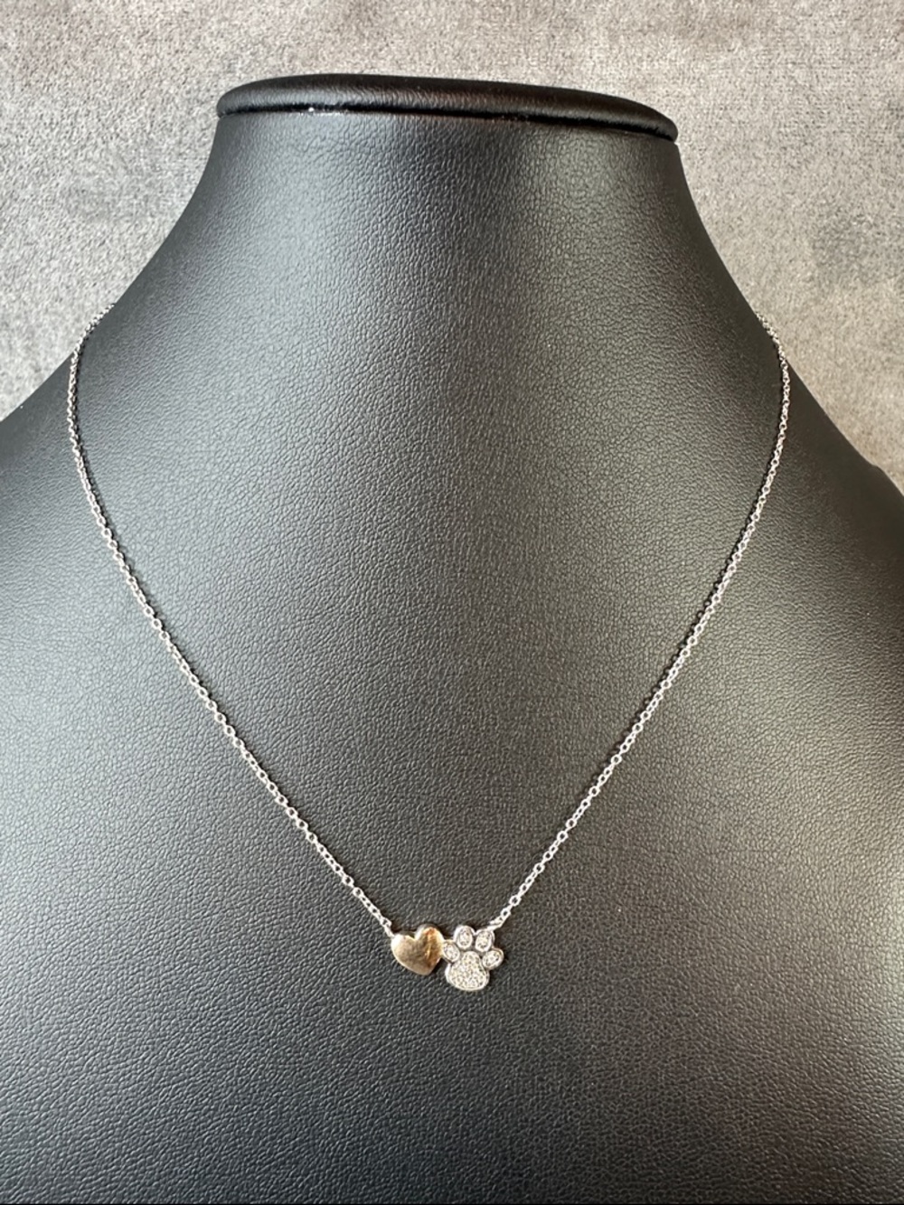 Heart and Paw Pendant Necklace - Sterling Silver with Gold Tone Heart